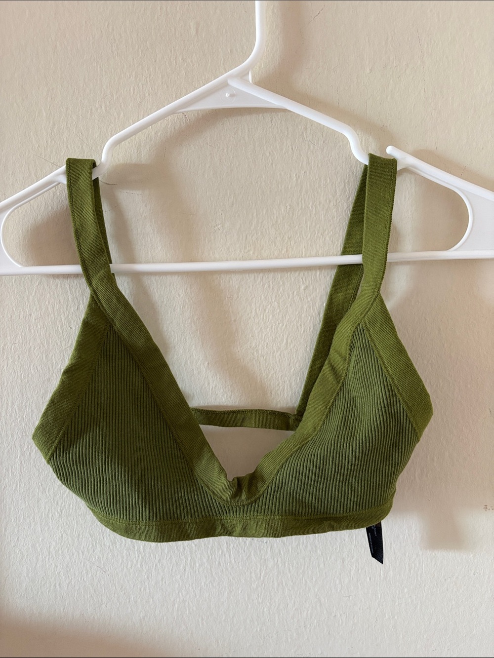 Out From Under for Urban Outfitters Green Ribbed Triangle Bralette Top